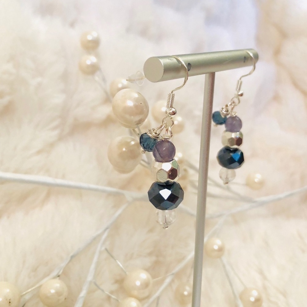 𝅺BOHO Indie Sterling Silver Earrings 🌟Purple & Deep Blue Crystal Handcrafted - Picture 11 of 11